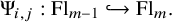 normal upper Psi Subscript i comma j Baseline colon upper F l Subscript m minus 1 Baseline right arrow with hook upper F l Subscript m Baseline period