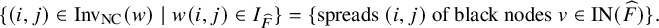 StartLayout 1st Row StartSet left parenthesis i comma j right parenthesis element of upper I n v Subscript upper N upper C Baseline left parenthesis w right parenthesis vertical bar w left parenthesis i comma j right parenthesis element of upper I Subscript ModifyingAbove upper F With caret Baseline EndSet equals left brace spreads left parenthesis i comma j right parenthesis of black nodes v element of upper I upper N left parenthesis ModifyingAbove upper F With caret right parenthesis right brace period EndLayout
