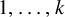 1 comma ellipsis comma k
