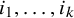 i 1 comma ellipsis comma i Subscript k Baseline