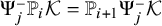 normal upper Psi Subscript j Superscript minus Baseline double struck upper P Subscript i Baseline script upper K equals double struck upper P Subscript i plus 1 Baseline normal upper Psi Subscript j Superscript minus Baseline script upper K