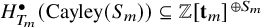 upper H Subscript upper T Sub Subscript m Superscript bullet Baseline left parenthesis upper C a y l e y left parenthesis upper S Subscript m Baseline right parenthesis right parenthesis subset of or equal to double struck upper Z left bracket bold t Subscript m Baseline right bracket Superscript circled plus upper S Super Subscript m