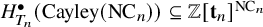 upper H Subscript upper T Sub Subscript n Superscript bullet Baseline left parenthesis upper C a y l e y left parenthesis upper N upper C Subscript n Baseline right parenthesis right parenthesis subset of or equal to double struck upper Z left bracket bold t Subscript n Baseline right bracket Superscript upper N upper C Super Subscript n