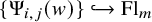 StartSet normal upper Psi Subscript i comma j Baseline left parenthesis w right parenthesis EndSet right arrow with hook upper F l Subscript m