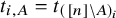 t Subscript i comma upper A Baseline equals t Subscript left parenthesis left bracket n right bracket minus upper A right parenthesis Sub Subscript i