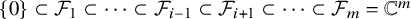 StartSet 0 EndSet subset of script upper F 1 subset of midline horizontal ellipsis subset of script upper F Subscript i minus 1 Baseline subset of script upper F Subscript i plus 1 Baseline subset of midline horizontal ellipsis subset of script upper F Subscript m Baseline equals double struck upper C Superscript m