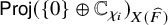 sans serif upper P r o j left parenthesis StartSet 0 EndSet circled plus double struck upper C Subscript chi Sub Subscript i Subscript Baseline right parenthesis Subscript upper X left parenthesis ModifyingAbove upper F With caret right parenthesis