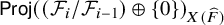 sans serif upper P r o j left parenthesis left parenthesis script upper F Subscript i Baseline divided by script upper F Subscript i minus 1 Baseline right parenthesis circled plus StartSet 0 EndSet right parenthesis Subscript upper X left parenthesis ModifyingAbove upper F With caret right parenthesis