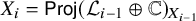 upper X Subscript i Baseline equals sans serif upper P r o j left parenthesis script upper L Subscript i minus 1 Baseline circled plus double struck upper C right parenthesis Subscript upper X Sub Subscript i minus 1