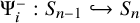 normal upper Psi Subscript i Superscript minus Baseline colon upper S Subscript n minus 1 Baseline right arrow with hook upper S Subscript n Baseline
