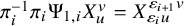 pi Subscript i Superscript negative 1 Baseline pi Subscript i Baseline normal upper Psi Subscript 1 comma i Baseline upper X Subscript u Superscript v Baseline equals upper X Subscript epsilon Sub Subscript i Subscript u Superscript epsilon Super Subscript i plus 1 Superscript v