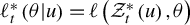 script l Subscript t Superscript asterisk Baseline left parenthesis theta vertical bar u right parenthesis equals script l left parenthesis script upper Z Subscript t Superscript asterisk Baseline left parenthesis u right parenthesis comma theta right parenthesis