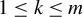 1 less than or equals k less than or equals m