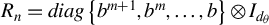 upper R Subscript n Baseline equals d i a g left brace b Superscript m plus 1 Baseline comma b Superscript m Baseline comma ellipsis comma b right brace circled times upper I Subscript d Sub Subscript theta