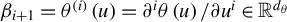 beta Subscript i plus 1 Baseline equals theta Superscript left parenthesis i right parenthesis Baseline left parenthesis u right parenthesis equals partial differential Superscript i Baseline theta left parenthesis u right parenthesis divided by partial differential u Superscript i Baseline element of double struck upper R Superscript d Super Subscript theta