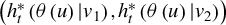 left parenthesis h Subscript t Superscript asterisk Baseline left parenthesis theta left parenthesis u right parenthesis vertical bar v 1 right parenthesis comma h Subscript t Superscript asterisk Baseline left parenthesis theta left parenthesis u right parenthesis vertical bar v 2 right parenthesis right parenthesis