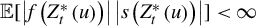 double struck upper E left bracket StartAbsoluteValue f left parenthesis upper Z Subscript t Superscript asterisk Baseline left parenthesis u right parenthesis right parenthesis EndAbsoluteValue StartAbsoluteValue s left parenthesis upper Z Subscript t Superscript asterisk Baseline left parenthesis u right parenthesis right parenthesis EndAbsoluteValue right bracket less than infinity