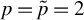 p equals p overtilde equals 2