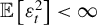 double struck upper E left bracket epsilon Subscript t Superscript 2 Baseline right bracket less than infinity
