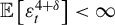 double struck upper E left bracket epsilon Subscript t Superscript 4 plus delta Baseline right bracket less than infinity