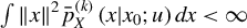 integral StartMetric x EndMetric squared ModifyingAbove p With bar Subscript upper X Superscript left parenthesis k right parenthesis Baseline left parenthesis x vertical bar x 0 semicolon u right parenthesis d x less than infinity