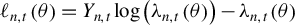 script l Subscript n comma t Baseline left parenthesis theta right parenthesis equals upper Y Subscript n comma t Baseline log left parenthesis lamda Subscript n comma t Baseline left parenthesis theta right parenthesis right parenthesis minus lamda Subscript n comma t Baseline left parenthesis theta right parenthesis