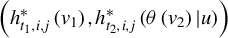 left parenthesis h Subscript t 1 comma i comma j Superscript asterisk Baseline left parenthesis v 1 right parenthesis comma h Subscript t 2 comma i comma j Superscript asterisk Baseline left parenthesis theta left parenthesis v 2 right parenthesis vertical bar u right parenthesis right parenthesis
