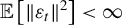 double struck upper E left bracket StartMetric epsilon Subscript t Baseline EndMetric squared right bracket less than infinity