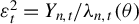 epsilon Subscript t Superscript 2 Baseline equals upper Y Subscript n comma t Baseline divided by lamda Subscript n comma t Baseline left parenthesis theta right parenthesis