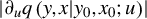StartAbsoluteValue partial differential Subscript u Baseline q left parenthesis y comma x vertical bar y 0 comma x 0 semicolon u right parenthesis EndAbsoluteValue