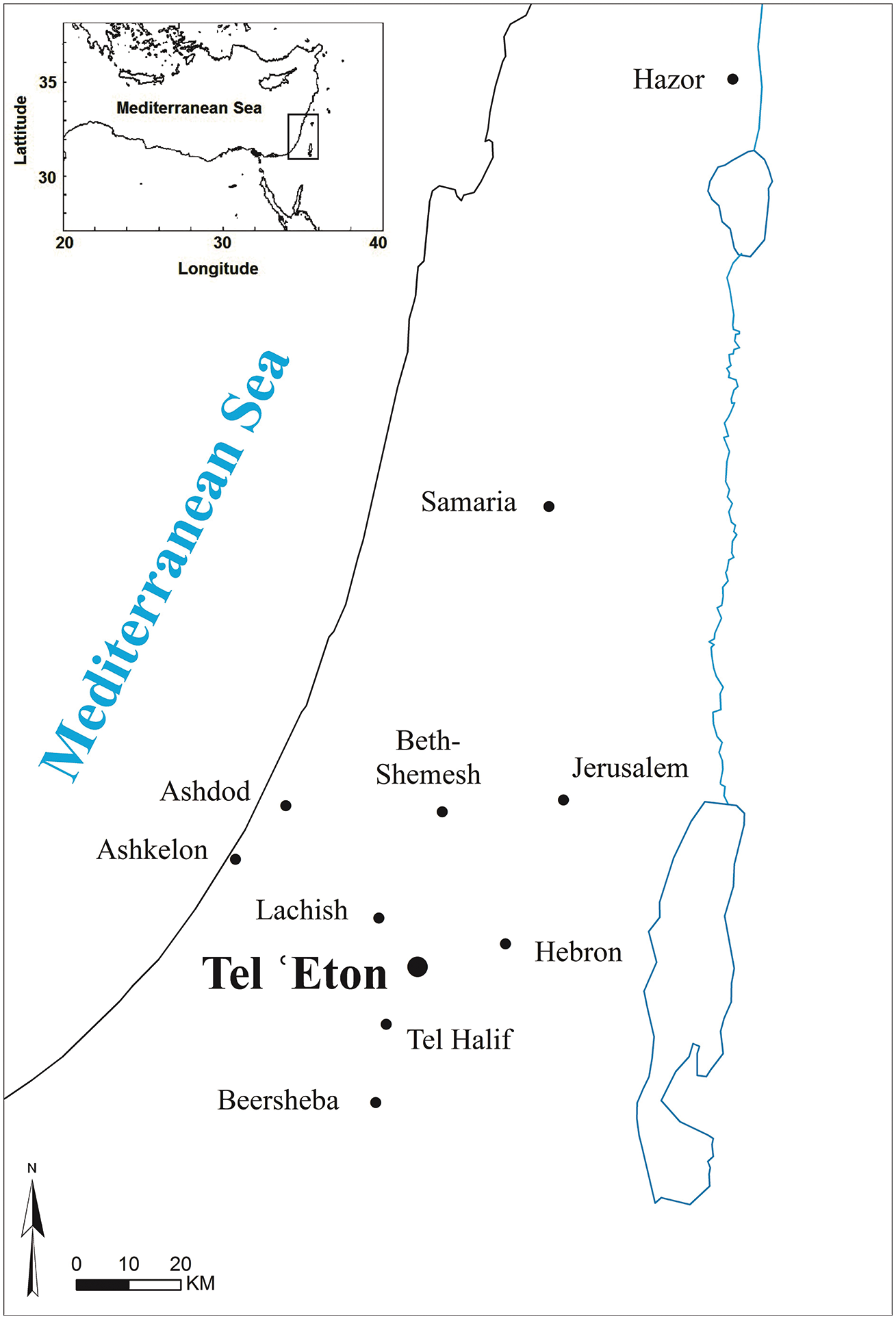 Map of Tel Eton and surrounding sites in the region.