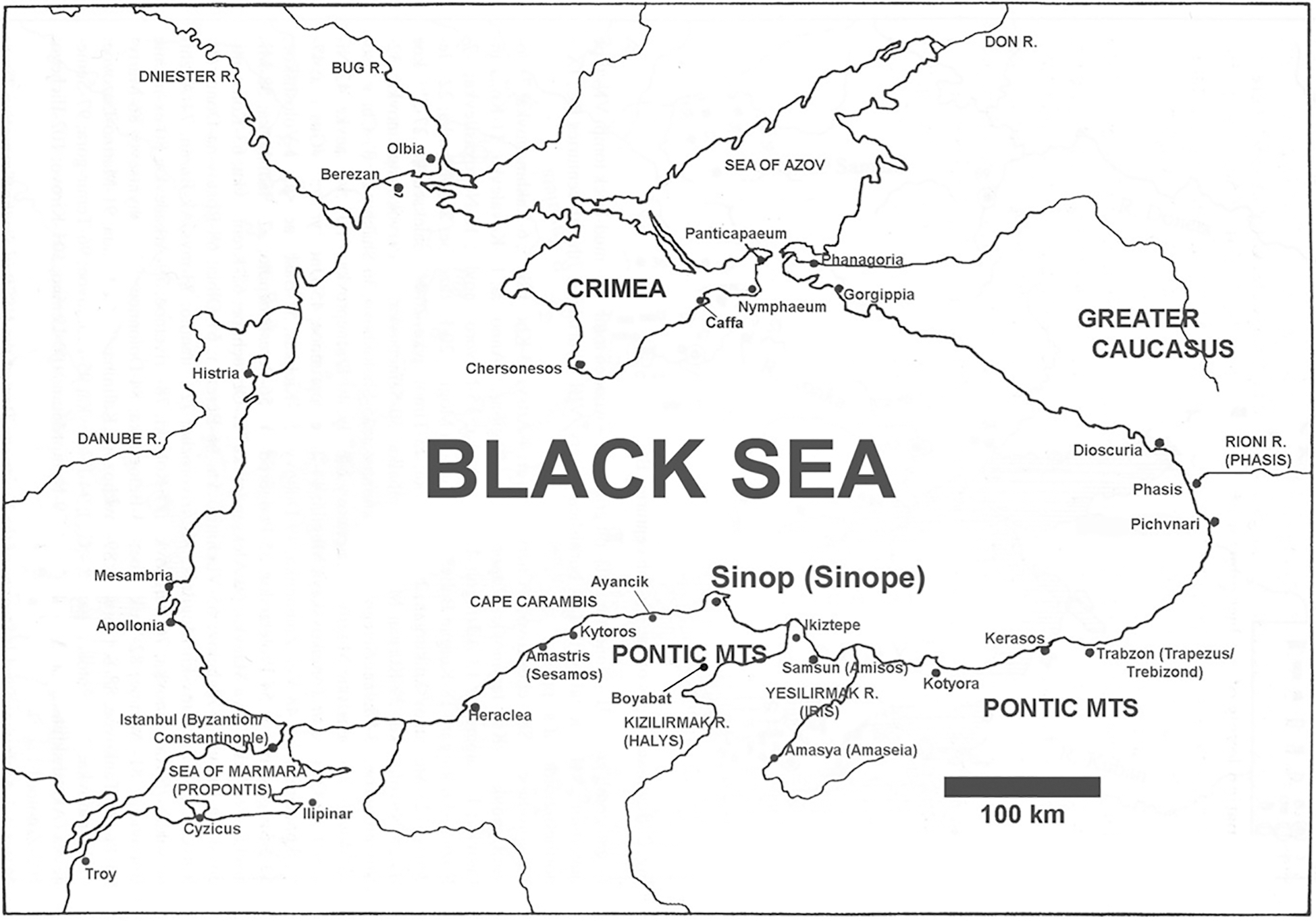 A map of the Black Sea region highlighting key locations and geographic features.