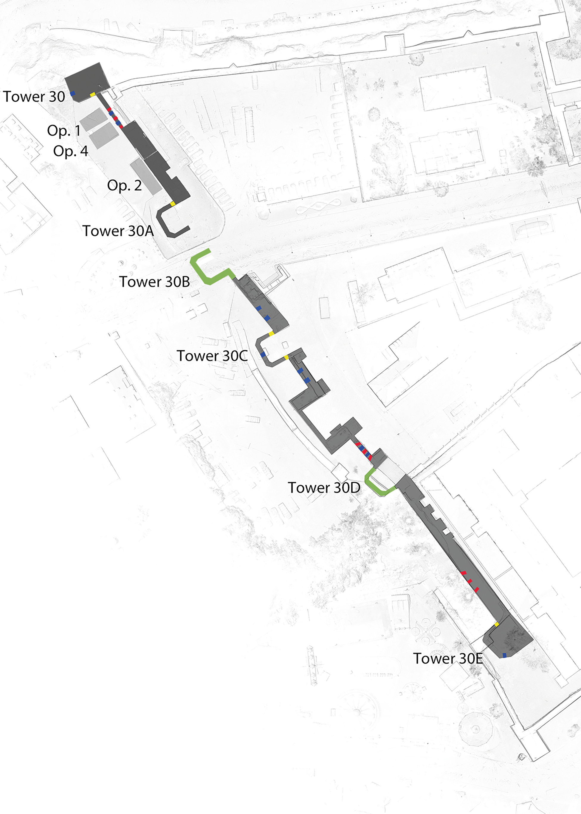 A diagram of the Hellenistic Sinope city wall layout with labeled towers and operations.
