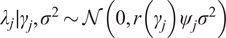 lamda Subscript j Baseline vertical bar gamma Subscript j Baseline comma sigma squared tilde script upper N left parenthesis 0 comma r left parenthesis gamma Subscript j Baseline right parenthesis psi Subscript j Baseline sigma squared right parenthesis