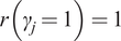r left parenthesis gamma Subscript j Baseline equals 1 right parenthesis equals 1