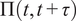 normal upper Pi left parenthesis t comma t plus tau right parenthesis