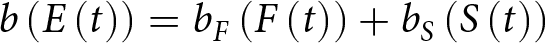 b left parenthesis upper E left parenthesis t right parenthesis right parenthesis equals bF left parenthesis upper F left parenthesis t right parenthesis right parenthesis plus bS left parenthesis upper S left parenthesis t right parenthesis right parenthesis