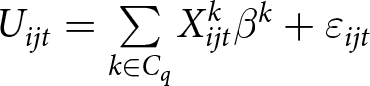 Uijt equals sigma summation k element of CqXijtk beta k plus epsilon ijt