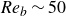 italic Re Subscript b Baseline tilde 50