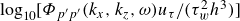 log Subscript 10 Baseline left bracket upper Phi Subscript p prime p Sub Superscript prime Subscript Baseline left parenthesis k Subscript x Baseline comma k Subscript z Baseline comma omega right parenthesis u Subscript tau Baseline divided by left parenthesis tau Subscript w Superscript 2 Baseline h cubed right parenthesis right bracket