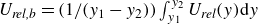 upper U Subscript italic rel comma b Baseline equals left parenthesis 1 divided by left parenthesis y 1 minus y 2 right parenthesis right parenthesis integral Subscript y 1 Superscript y 2 Baseline upper U Subscript italic rel Baseline left parenthesis y right parenthesis normal d y