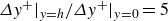 upper Delta y Superscript plus Baseline vertical bar Subscript y equals h Baseline slash upper Delta y Superscript plus Baseline vertical bar Subscript y equals 0 Baseline equals 5