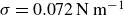 sigma equals 0.072 upper N m Superscript negative 1