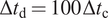 upper Delta td equals 100 upper Delta tc