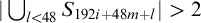 StartAbsoluteValue union Underscript l less than 48 Endscripts upper S Subscript 192 i plus 48 m plus l Baseline EndAbsoluteValue greater than 2