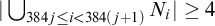 StartAbsoluteValue union Underscript 384 j less than or equals i less than 384 left parenthesis j plus 1 right parenthesis Endscripts upper N Subscript i Baseline EndAbsoluteValue greater than or equals 4