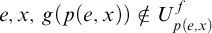 e comma x comma g left parenthesis p left parenthesis e comma x right parenthesis right parenthesis not an element of upper U Subscript p left parenthesis e comma x right parenthesis Superscript f