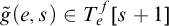 ModifyingAbove g With tilde left parenthesis e comma s right parenthesis element of upper T Subscript e Superscript f Baseline left bracket s plus 1 right bracket