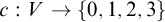 c colon upper V right arrow StartSet 0 comma 1 comma 2 comma 3 EndSet
