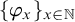 left brace phi Subscript x Baseline right brace Subscript x element of double struck upper N
